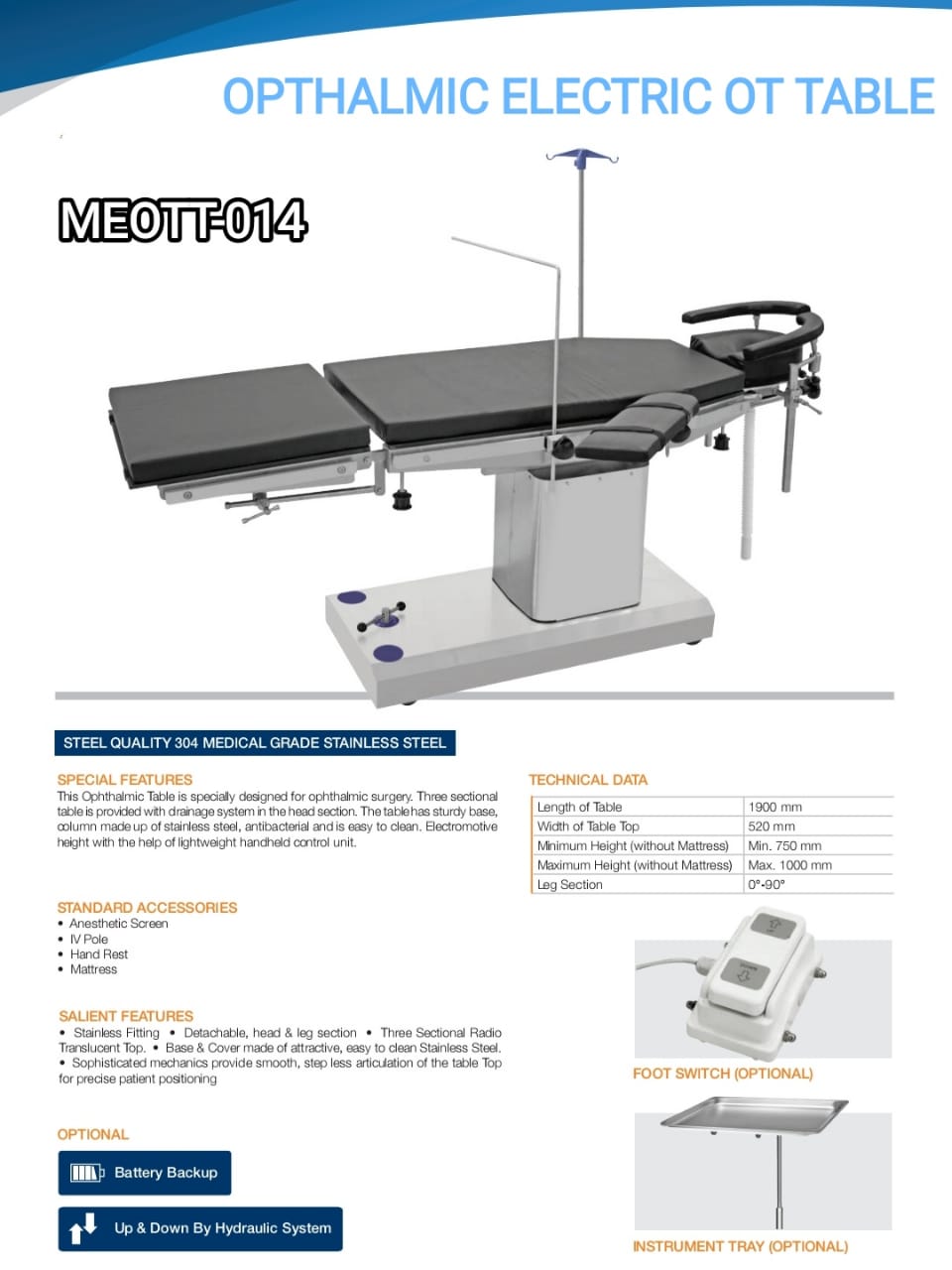 OPTHALMIC ELECTRIC OT TABLE